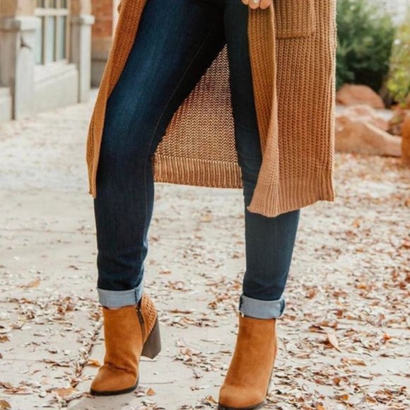 Long Camel Knit Cardigan - Picture 3 of 4